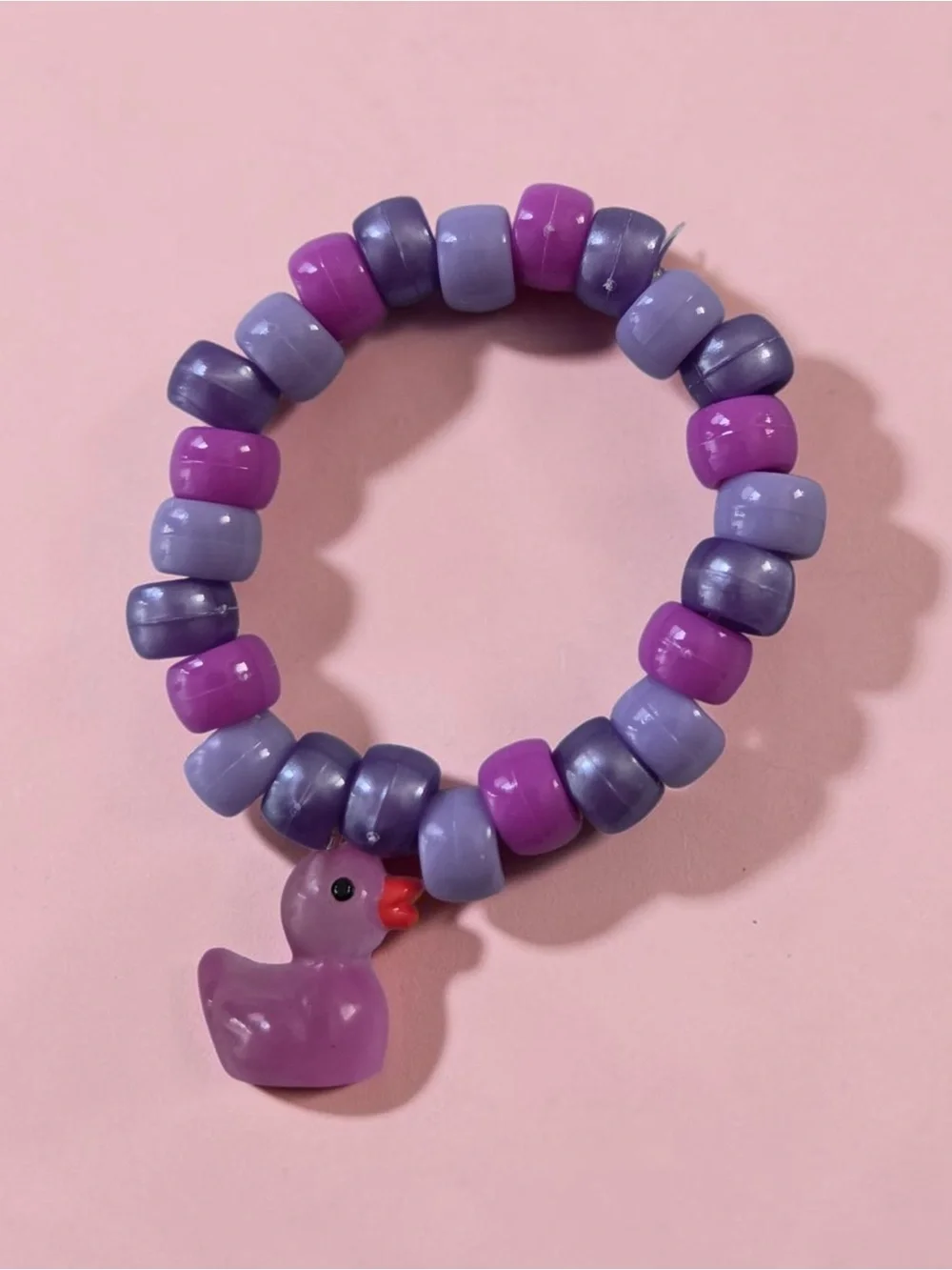 Purple Beaded Stretch Bracelet with Duck Charm